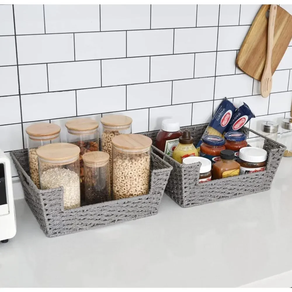 StorageWorks Round Paper Rope Storage Basket Hand Woven Open Front Bin